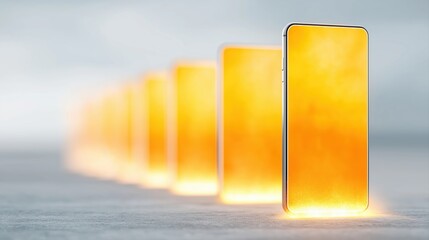 Poster - Futuristic Concept of Smartphones with Orange Glow Effect on a Soft Blurred Background