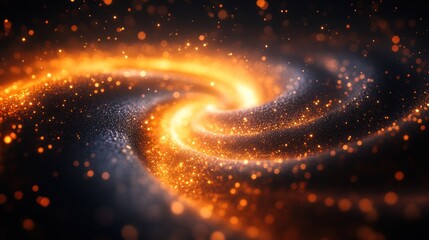 Poster - glowing celestial swirl of cosmic dust and energy a mesmerizing spiral galaxy abstract background with glittering particles and bokeh effect