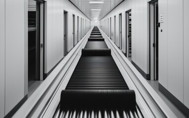 Poster - Long Industrial Hallway with Conveyor Belt