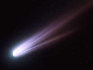 Wall Mural - comet with bright tail in space. photo of a real comet flying near the earth. shooting star in the s