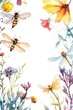 © alice - Beautiful Watercolor Painting of Colorful Flowers and Flying Insects