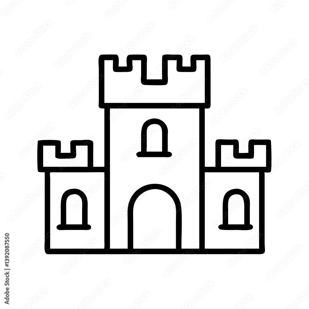 Outline drawing of a medieval castle with towers and battlements for ...