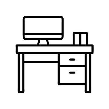 Office desk with computer workstation and drawers for study or work from home concept vector icon art