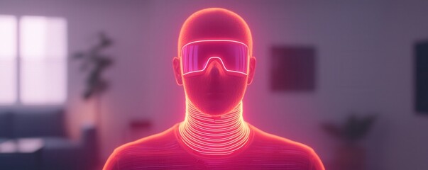 Poster - Futuristic virtual reality experience modern studio digital art neon atmosphere frontal view technology concept