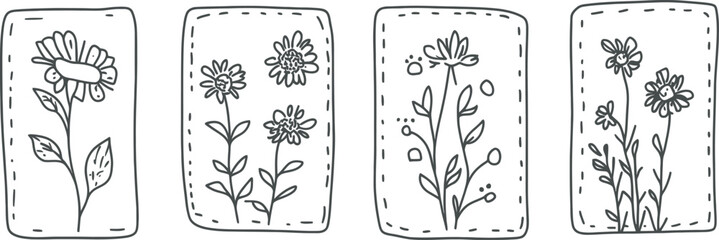 Doodle frames feature square borders with sketch lines that are hand drawn around a round picture in an empty frame with a vintage and modern set illustration