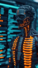 Poster - Futuristic robot display tech lab digital art neon environment close-up view innovation concept