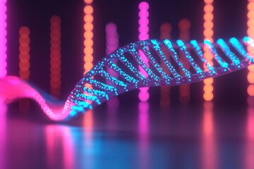 Poster - Dynamic 3d visualization of dna helix digital space graphic design vibrant colors abstract concept