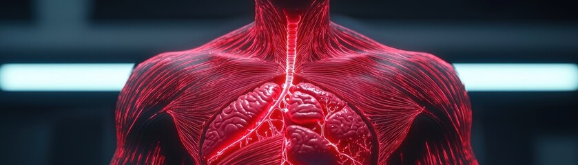 Poster - Exploring human anatomy in detail scientific research lab 3d visualization futuristic environment close-up view
