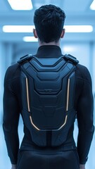 Poster - Futuristic action scene featuring a sleek high-tech armor design sci-fi setting digital art close-up view