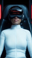 Poster - Virtual reality experience with high-tech headset futuristic setting digital art immersive environment close-up view