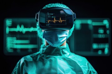 Poster - Virtual reality enhancements in surgery hospital medical technology futuristic front view health innovation