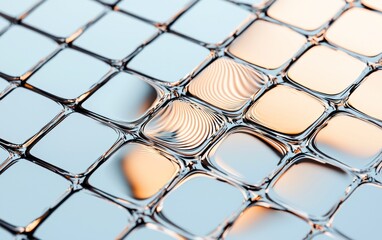 Poster - Reflective Metallic Grid Pattern with Warm