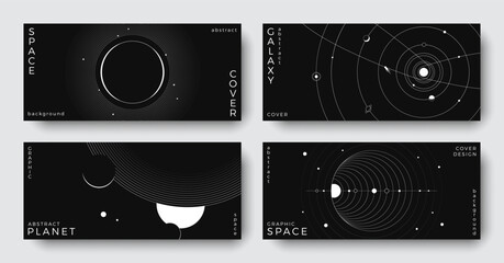 Wall Mural - set of abstract space horizontal backgrounds. line art galaxy, solar system, planet, black hole. sci
