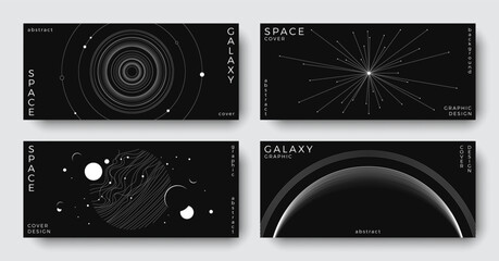 Wall Mural - set of abstract space horizontal backgrounds. line art galaxy, universe, planet, solar system. scien