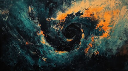 Poster - A swirling abstract design featuring vibrant blues, greens, and oranges, creating a dynamic and captivating visual effect.