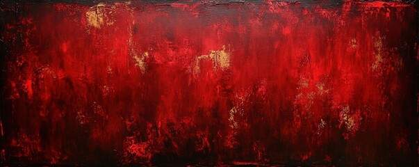 Poster - A vibrant abstract painting with deep red tones, accented by hints of gold, creating a dramatic and emotional visual impact.