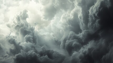 Poster - A dramatic sky filled with swirling, textured clouds in shades of gray and white, evoking a sense of movement and depth.