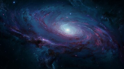Poster - A cosmic view of a swirling galaxy with vibrant purples and blues.