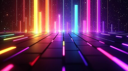 Poster - Colorful neon lines on a tiled surface