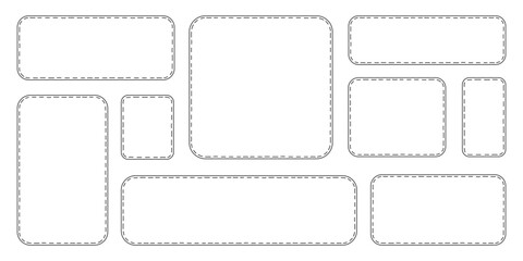 Poster - Rectangle labels with stitched dashed lines. Doodle simple outline rectangular frame set. Great for tags, stickers, packaging labels, infographics, cards, text highlight, social media