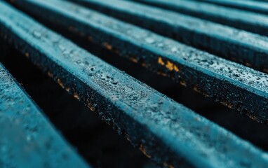 Poster - Textured Teal Parallel Lines with Droplets