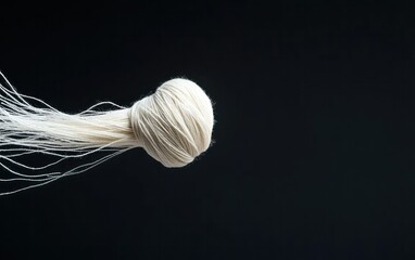 Fototapete - Unraveling Off-White Yarn Ball on Black