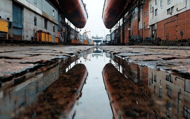 Poster - Urban Industrial Reflection in Puddle