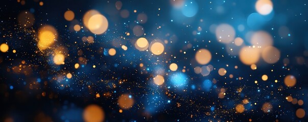Poster - A vibrant, abstract image featuring glowing bokeh lights in blue and gold hues, creating a dreamy and magical atmosphere.