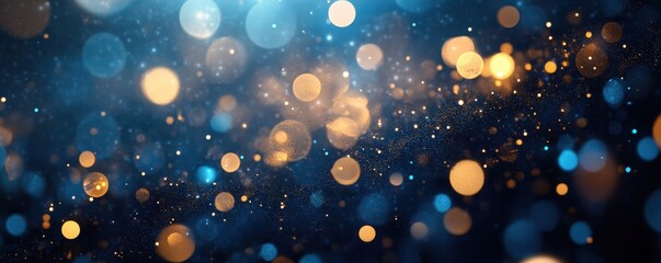 Poster - A mesmerizing blur of colorful bokeh lights creates a dreamy, sparkling atmosphere with hints of blue and gold.