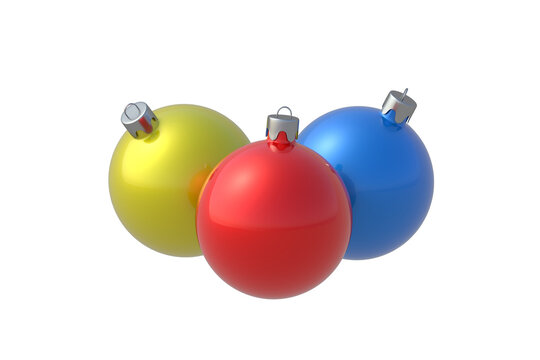 Colorful christmas balls isolated on white background. Round bauble. Traditional decoration. 3d render
