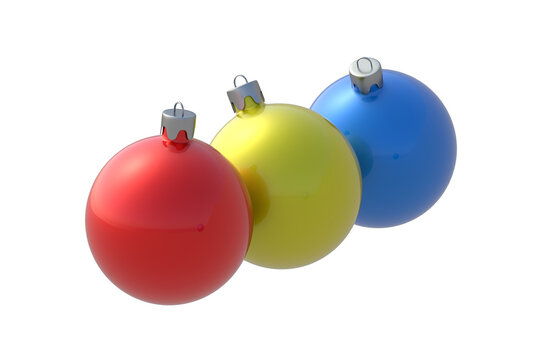 Row of christmas balls isolated on white background. Round bauble. Traditional decoration. 3d render