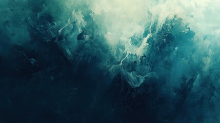 Poster - An abstract portrayal of turbulent ocean waves, showcasing deep blues and greens, with dynamic swirls and textures creating a sense of movement.