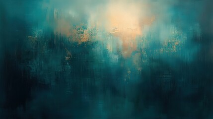 Poster - An abstract painting featuring rich teal tones with hints of gold, creating a dreamy, ethereal atmosphere.