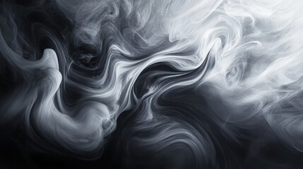 Poster - An abstract swirl of black and white, creating a dynamic and fluid visual effect reminiscent of smoke or ink in water.