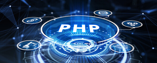 Business, Technology, Internet and network concept. PHP abbreviation. Modern technology concept. 3d illustration