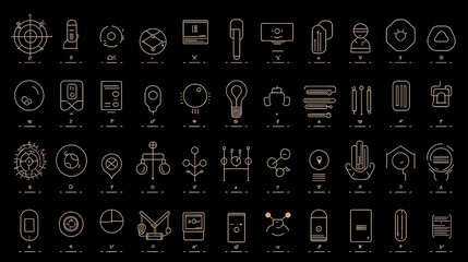 Poster - Creative Problem Solving Network, a dynamic representation of innovative solutions and intelligent tools illustrated through a sleek linear icon collection.
