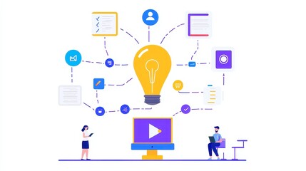 Poster - Connected Concepts, an intricate web of ideas and analytics illustrating the dynamic landscape of entrepreneurship and innovation, featuring symbolic icons of exploration and growth.