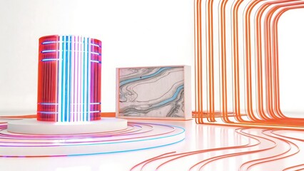 Poster - Hand-Drawn Colored Pencil Sketch, Abstract composition featuring colorful neon lights and layered shapes creating a modern visual experience.