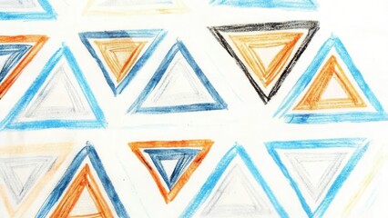 Poster - Hand-Drawn Colored Pencil Sketch, Abstract triangles in vibrant blue, orange, and black colors, perfect for art projects, backgrounds, and designs.