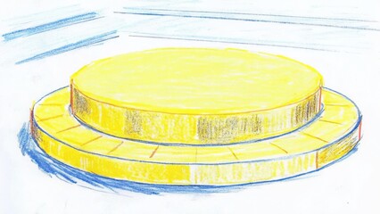 Poster - Hand-Drawn Colored Pencil Sketch, A yellow circular platform on a bright background, perfect for creative projects and design use.