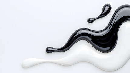 Wall Mural - abstract black and white liquid or paint swirl top view isolated on white background