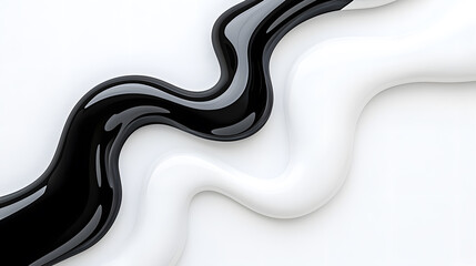 Wall Mural - abstract black and white liquid or paint swirl top view isolated on white background