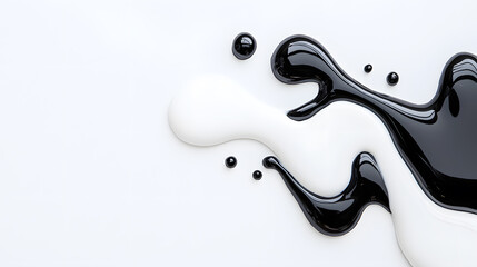 Wall Mural - abstract black and white liquid or paint swirl top view isolated on white background