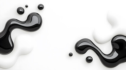 Wall Mural - abstract black and white liquid or paint swirl top view isolated on white background