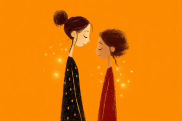 Poster - Expressive cartoon depiction of two women in a close, supportive embrace, with delicate line