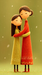Poster - Tender digital cartoon scene featuring a supportive hug between two women, with expressive features