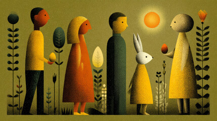Poster - Modern illustration capturing the festive moment of children in bunny ears discovering hidden