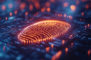 Aufkleber - Neon digital fingerprint on a circuit board, set against a dark background, representing security