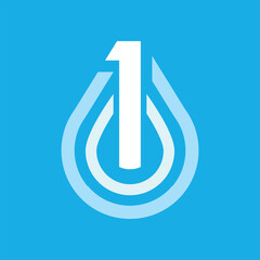 Poster - The image shows a flat design of an abstract water drop with a number 1 on it in white color on a blue background