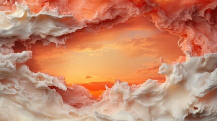 Wall Mural - Breathtaking Digital Artwork of Vibrant Sunset Through Ethereal Cloud Formation on Canvas